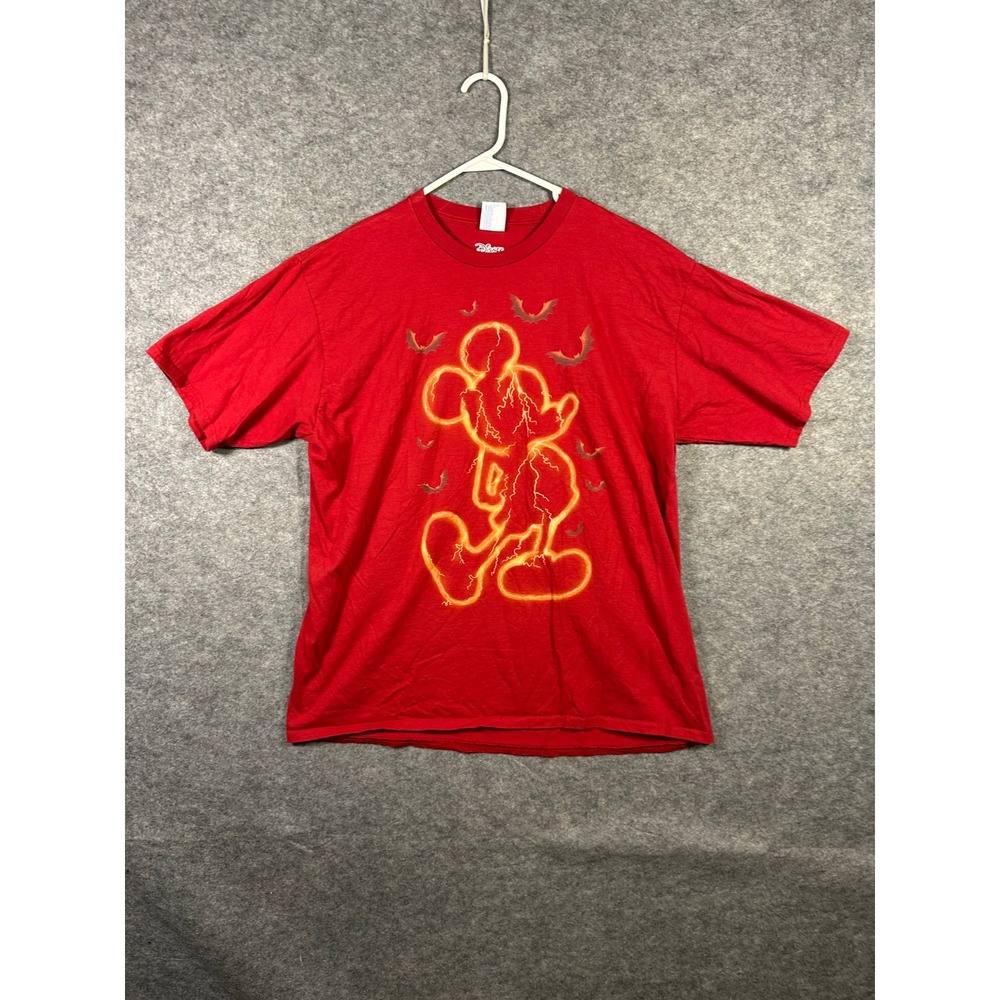 Halloween Disney Mickey Mouse  Graphic‎ T-Shirt Red XL Mens Bats Glowing